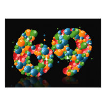 69th Birthday party, with bubbles and balls Personalized Announcement