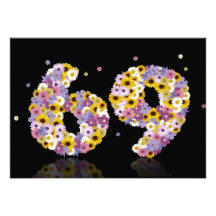 69th Birthday party, with flowered letters Invite