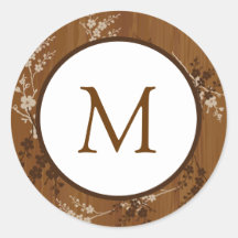 6 - 3" Favor Stickers Wooden Plank Floral Wedding
