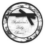 6 - 3"  Favour Stickers Black White Toile Fabric