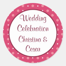 6 - 3" Favour Stickers Love Birds Pink Stripes/Dot