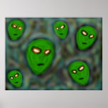 6 aliens with glowing eyes poster