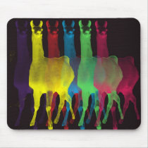 6 llamas 6 colours mouse pad with black background