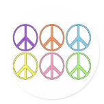 6 Retro Mod Colorful Polka Dot Peace Symbols Round Stickers