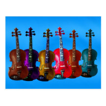 6 VIOLINS ON BLUE-POSTCARD