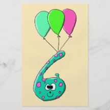 6th Birthday Cartoon, Teal Green and Fuchsia Pink. Custom Flyer