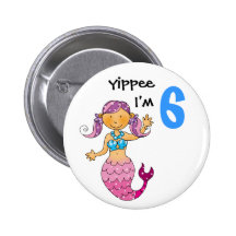 6th birthday gift for a girl, cute mermaid pinback button