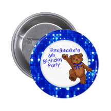 6th Birthday Party Bear Guest Pin