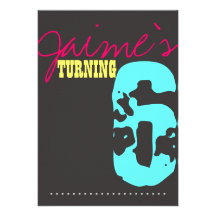 6th Birthday Party Invitation Neon and grey