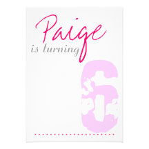 6th Birthday Party Invitation Pink and grey