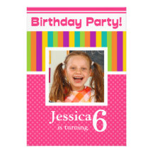 6th Birthday Party Invitations Fun Neon GIRL