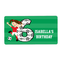 6th Birthday Red and White Soccer Girl 1 Shipping Labels