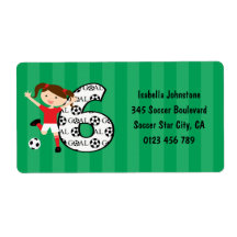 6th Birthday Red and White Soccer Girl 1 Labels
