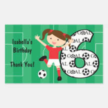 6th Birthday Red and White Soccer Girl 1 Rectangle Sticker