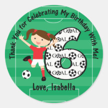 6th Birthday Thank You Red and White Soccer Girl Sticker