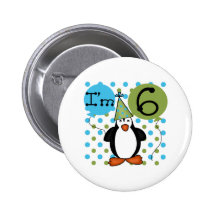 6th Penguin Birthday Button