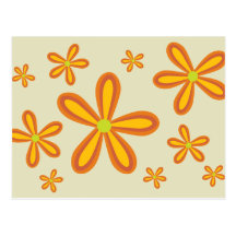 70ies retro orange flower pattern post card