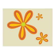 70ies retro orange flower pattern postcard