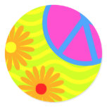 70's Hippie Peace Sign and Flowers Round Sticker