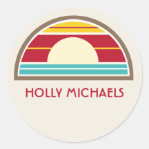70s Inspired Beach Sunset Envelope Seal Round Stickers