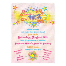 70s Theme Groovy Disco Sweet 16 Birthday Party Custom Invites