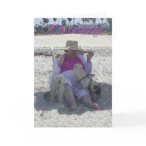 70th birthday, dogs, beach card.
