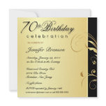 70th Birthday Party - Elegant Gold Floral Invites