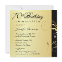 70th Birthday Party - Elegant Gold Floral Invites