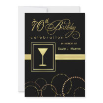 70th Birthday Party Invitations - Gold and Black