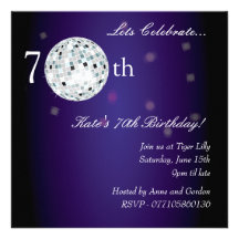 70th Purple Disco Ball Party Invitation