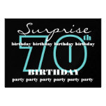 70th SURPRISE Birthday Party Aqua Black Metallic Personalized Invitation