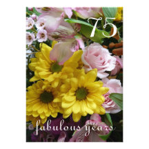 75th Birthday Celebration!-Pink and Yellow Flowers Personalized Invitations