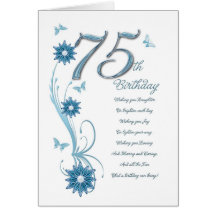 75th birthday in teal with flowers and butterfly card