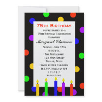 75th Birthday Party Invitation -- Candles and Dots