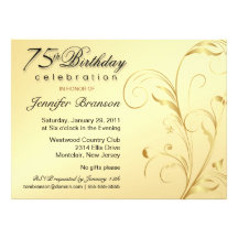 75th Birthday Surprise Party - Gold Floral - Large Personalized Announcement
