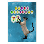 77th Birthday card with siamese cats