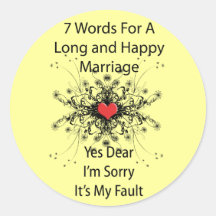 7 Words For A Long Marriage Round Stickers