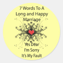 7 Words To A Long Marriage Round Stickers