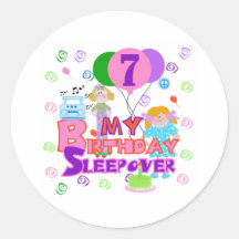 7ème Sleepover d'anniversaire Autocollant Rond