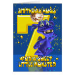 7th Birthday Card With Cute Blue Monster - Moonies