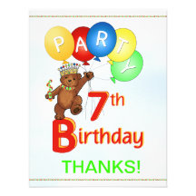 7th Birthday Party Bear Thank You Personalized Invitation