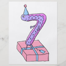 7th Birthday Pink and Purple Cartoon. Flyer