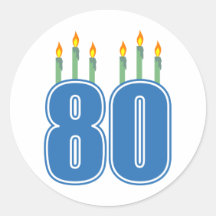 80 Birthday Candles (Blue / Green) Round Stickers