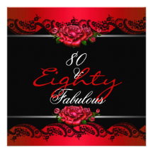 80 & Fabulous 80th Birthday Party Red Roses Invitation