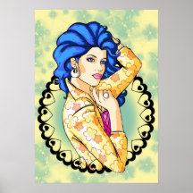 80s Blue-Haired Glamour Queen Poster