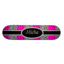 80's Girl Neon Pink & Zebra Monogram Skateboards