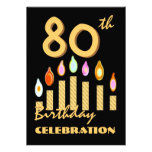 80th - 89th Birthday Party Invitation Gold Candles