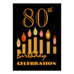 80th - 89th Birthday Party Invitation Gold Candles