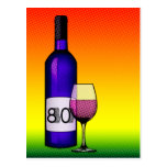 80th birthday or anniversary : wine bottle & glass postcards