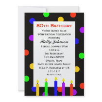 80th Birthday Party Invitation -- Candles and Dots